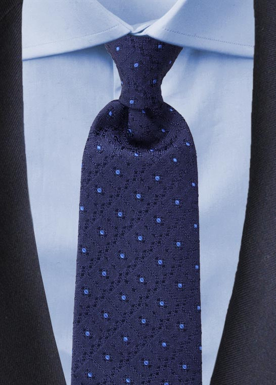 Textured Polkadot Tie- Navy/Light Blue
