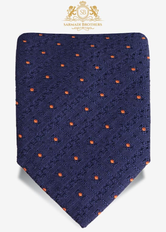 Textured Polkadot Tie- Navy/Orange
