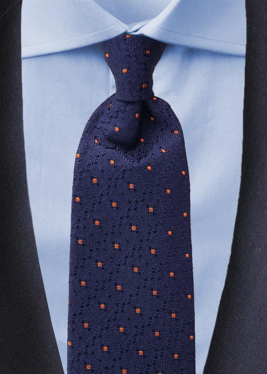 Textured Polkadot Tie- Navy/Orange