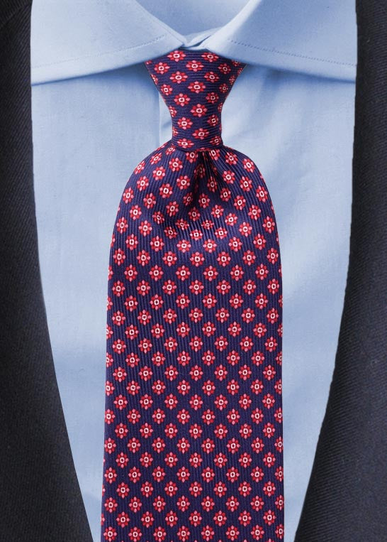 Enzo Floral Tie - Navy/Red